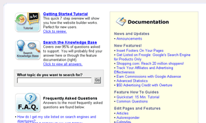 screenshot of website support page